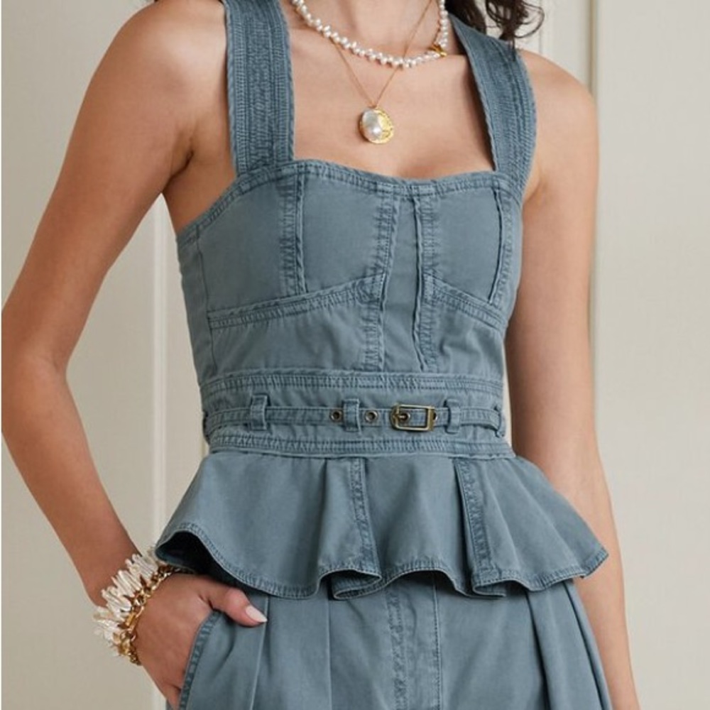 Ulla Johnson Noa Belted Cotton-Canvas Peplum Top